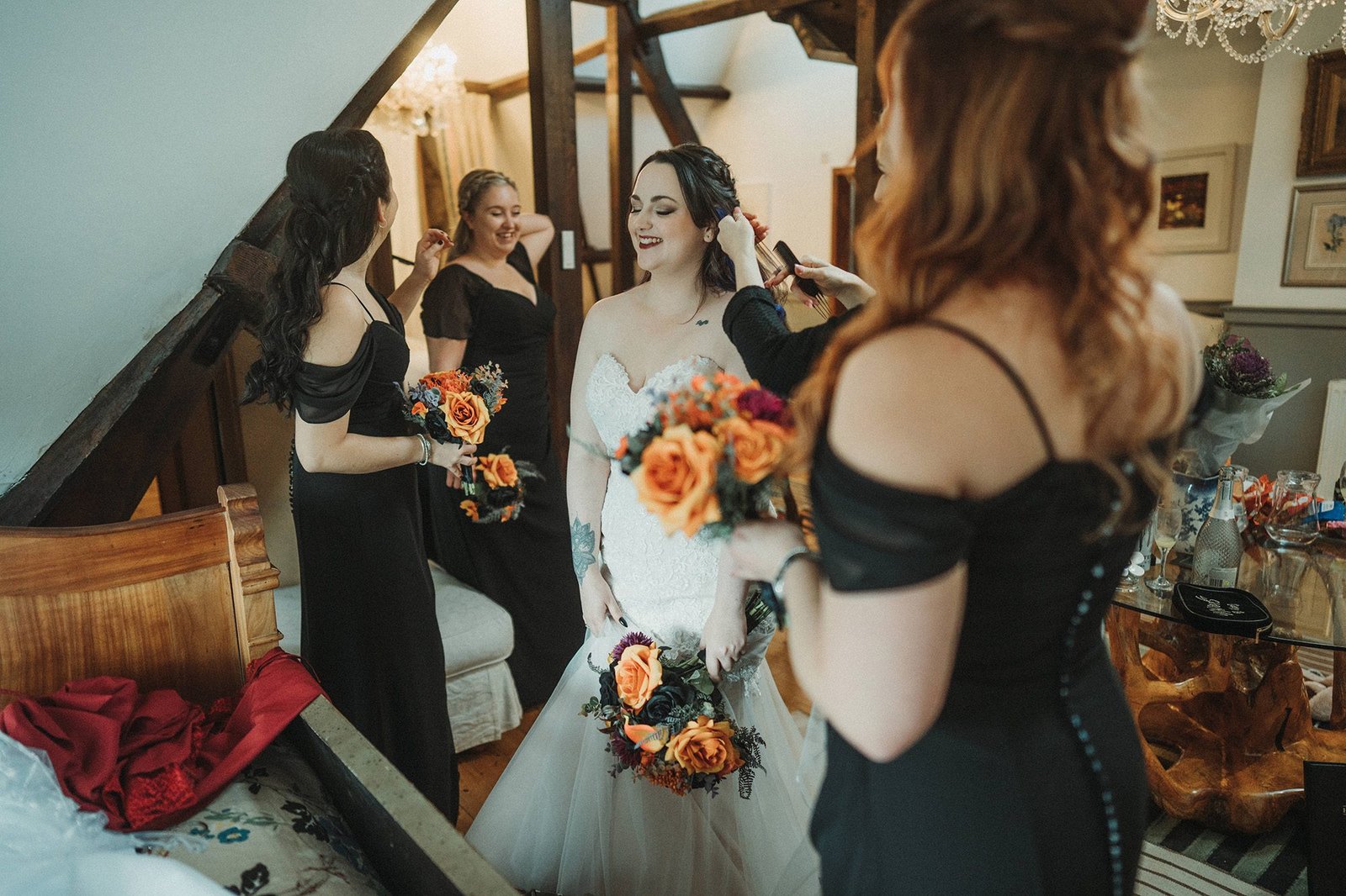 dark and moody wedding Huntsham Court