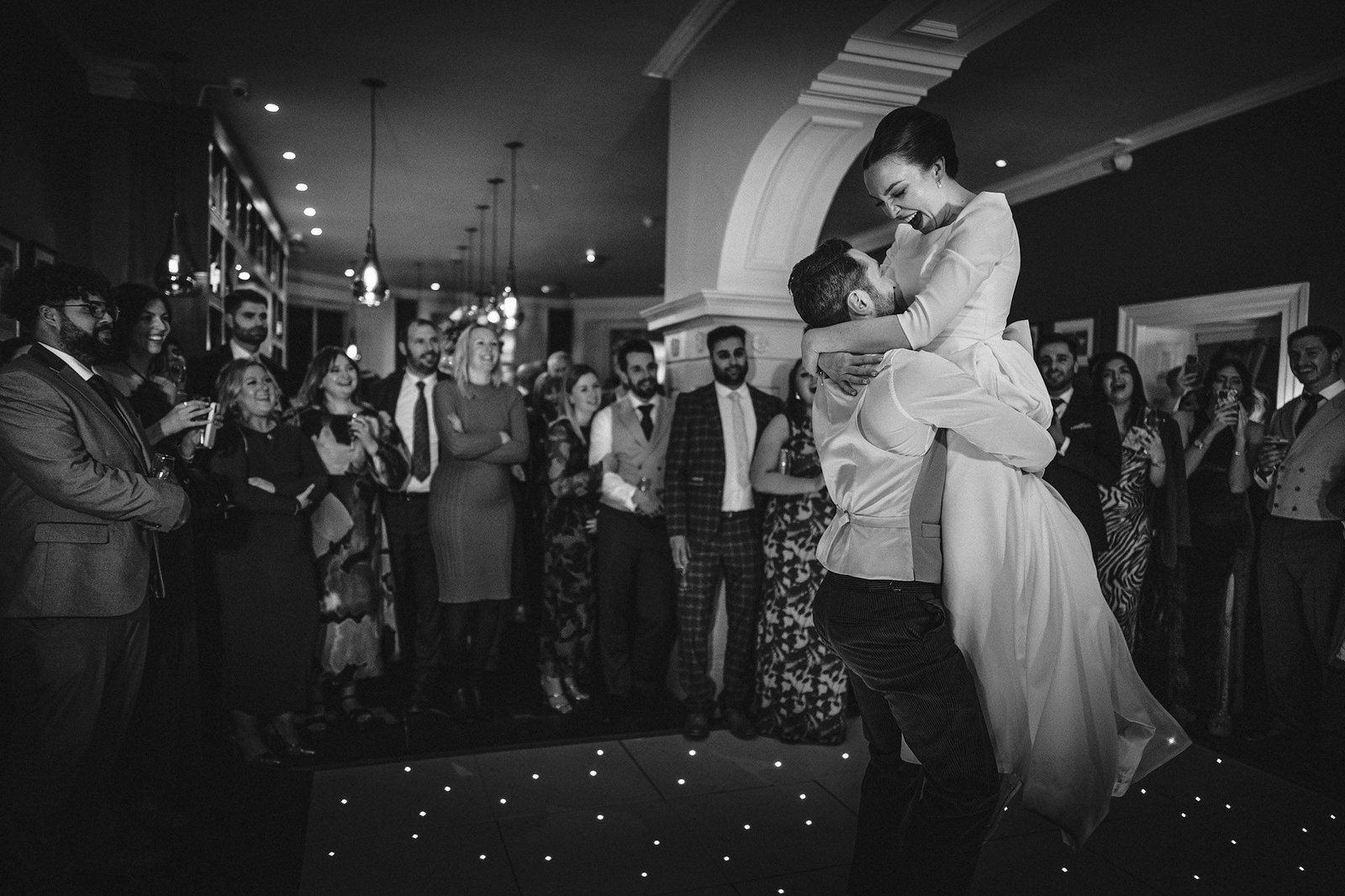 wedding reception at St Elizabeth’s House with romantic lighting and a lively dance floor