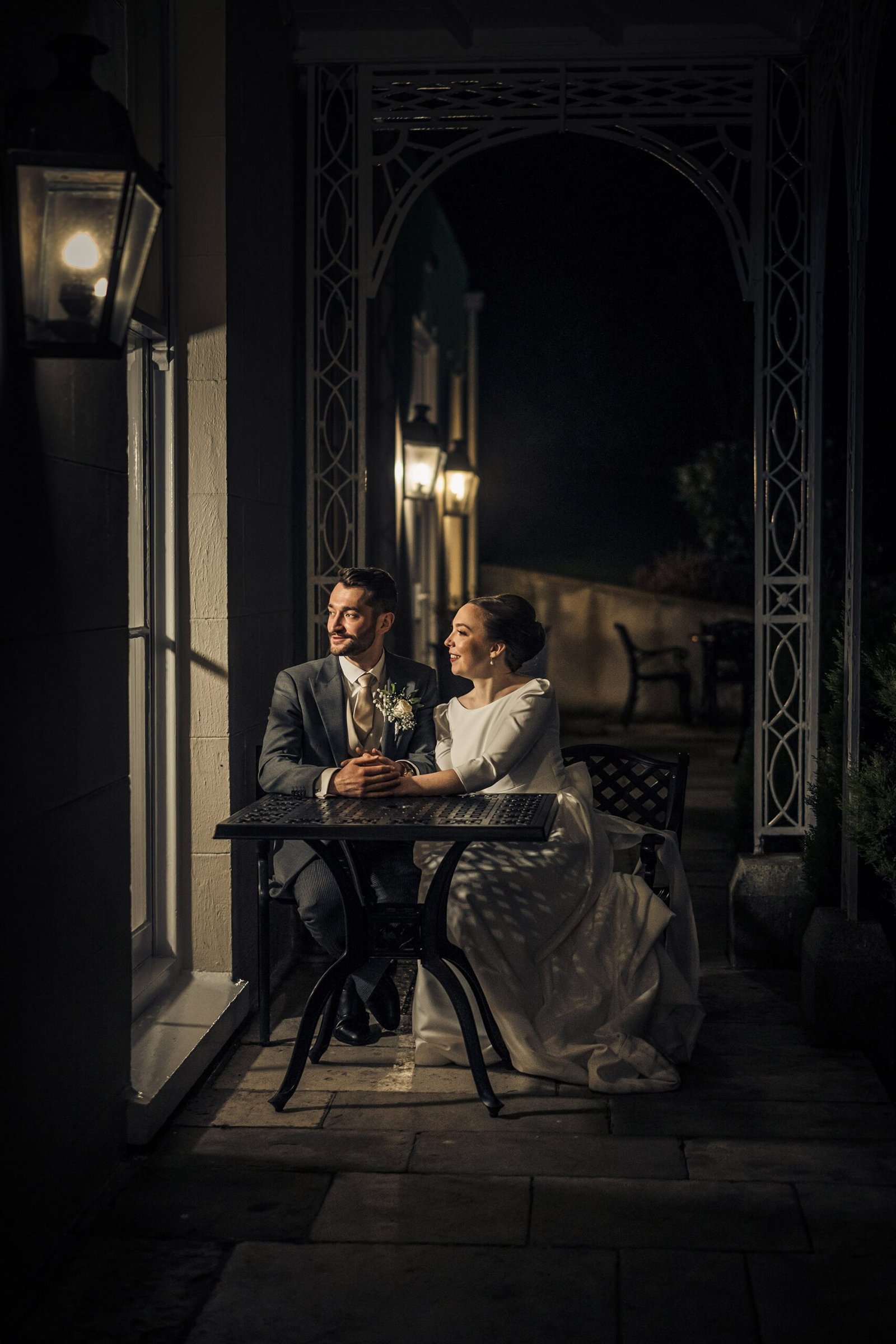 Golden hour wedding portraits of a happy couple outside St Elizabeth’s House, Plympton